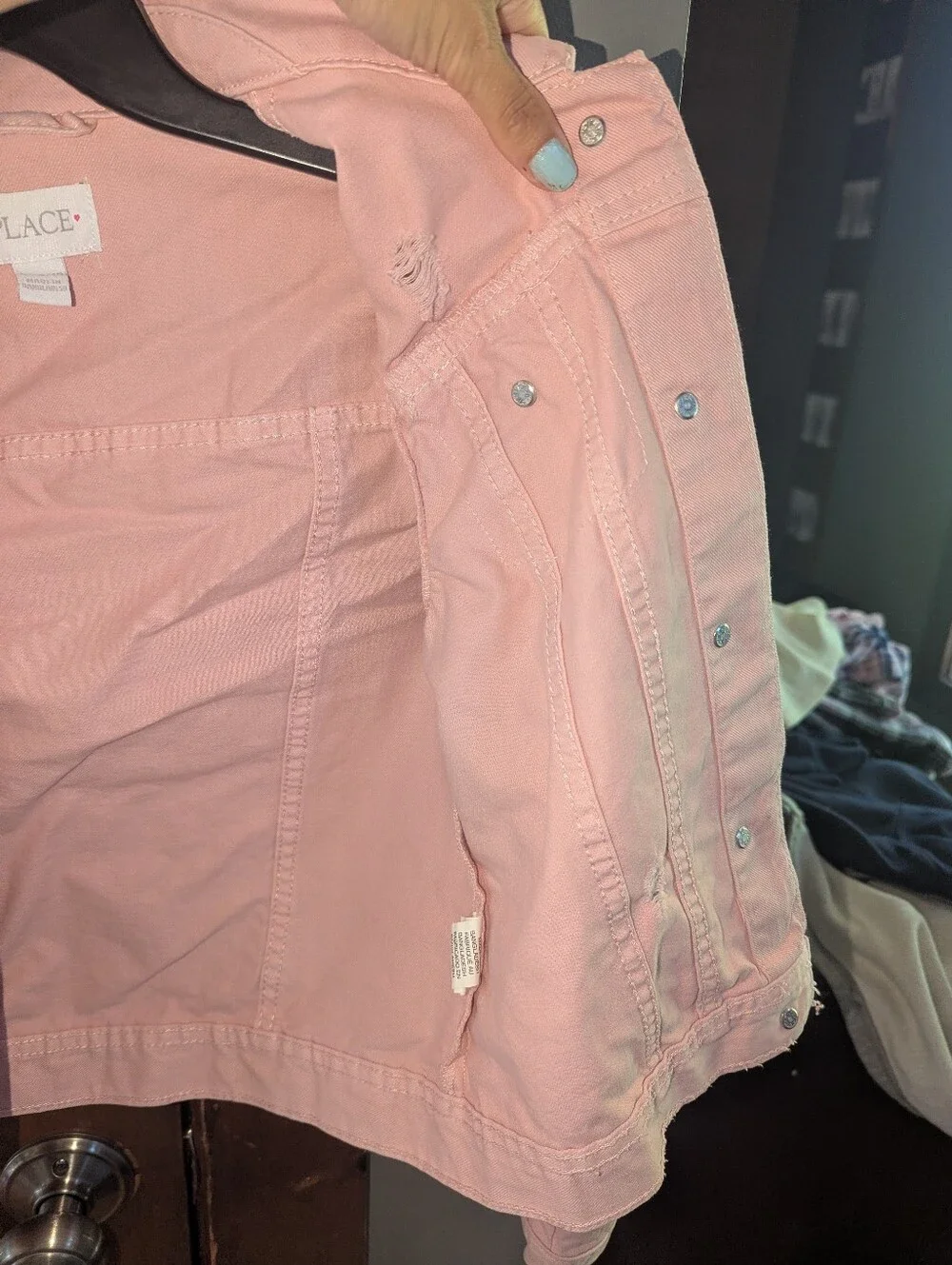 LIKE NEW Soft Pink Distressed Jean Jacket 10 12
